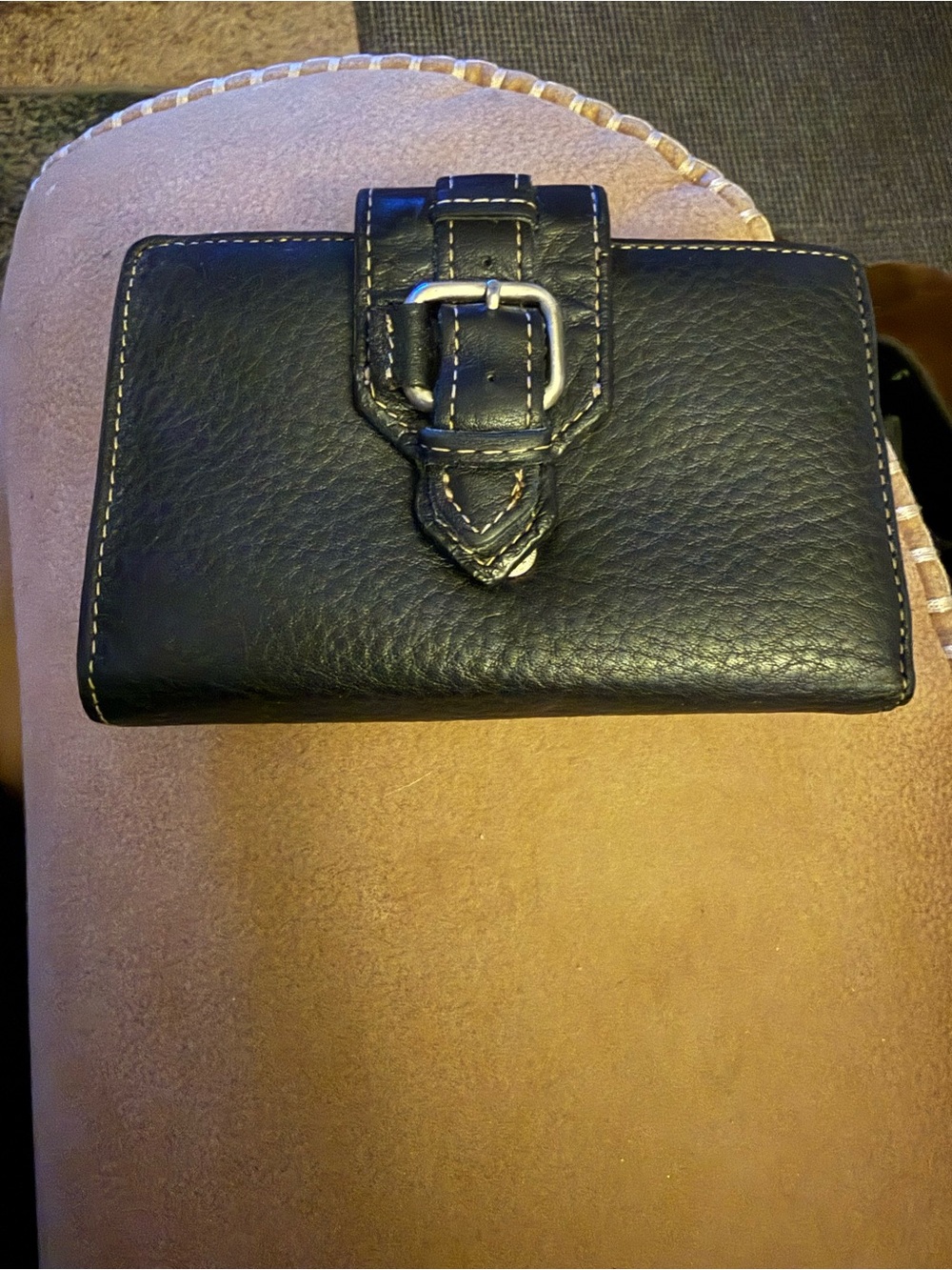 Black Leather Women's Wallet with Buckle Strap